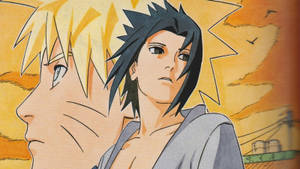 Naruto en Sasuke Tekening agtergrond — Naruto esteties Muurpapier