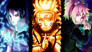 Naruto, Sasuke en Sakura-plakkaat-agtergrond — Naruto-plakkaat Muurpapier