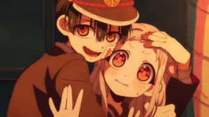 Nene omhels Hanako Kun PFP — Anime paartjie GIF Muurpapier