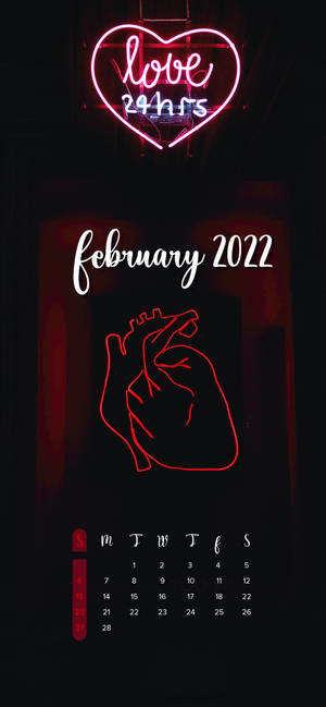 Neon Hart Februarie 2022 Kalender muurpapier — iPhone 17 Muurpapier