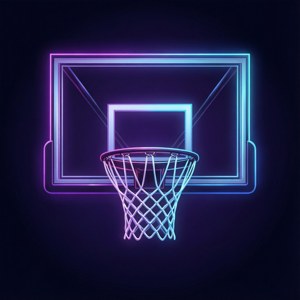 Minimalistiese neon-omlynde basketbalhoep op 'n donker cyberpunk-agtergrond. — Basketbal GIF Muurpapier