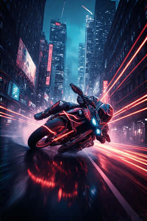 neon motorfiets, stad jaag, donker stad, ligspore, nag, lewendig, cyberpunk, filmies, 4K, portret agtergrond — 4K Muurpapier