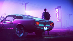 Neon Pers Estetiese Ford Mustang — Neon pers estetika Muurpapier