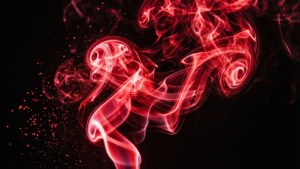 Dinamiese neon rooi rookwarrels op swart agtergrond. — Neon rooi Muurpapier