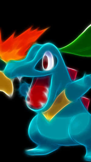 Neon Totodile Grafika — Pokemon Foon Muurpapier