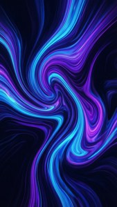 Lewendige abstrakte vloeistofkuns met neonblou en pers draaie op donker agtergrond, ideaal vir iPhone Xs.