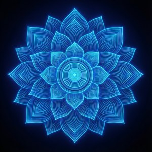 Gloeiende neonblou lotusmandala — Neon blou Muurpapier
