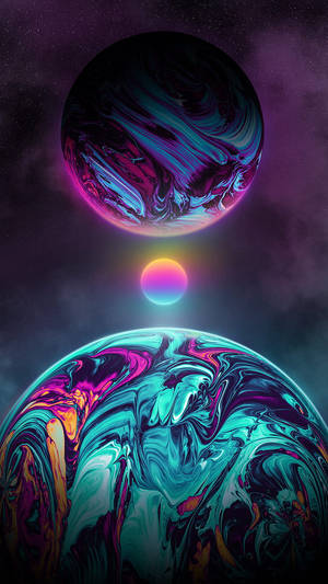 Neonmaan en Helder Planete-agtergrond — Neon maan Muurpapier