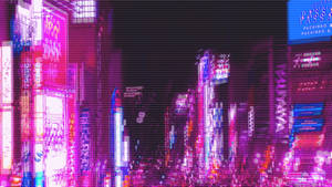 Neonpers Estetiese Stadsbeeld — Neon pers estetika Muurpapier