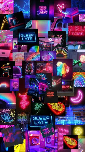 Neontekensamestelling Dromerige Estetiek — Trippige estetiek Muurpapier