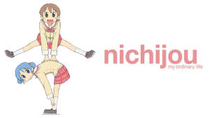 Nichijou Mio en Yuuko se Bokspring Wit Agtergrond