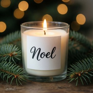 Kers met 'Noel'-etiket en altydgroen takke, elegant. — Estetiese Kersfees Muurpapier