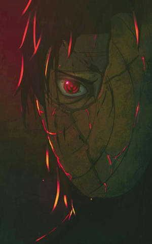 Gemaskerde Obito met slegs sy oog wat wys onder rooi lig-agtergrond. — Lenovo Idea Tab Plus Muurpapier