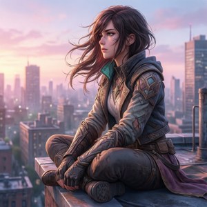 Vi sit op 'n dak teen dagbreek, kalm en besinnend. — Pixel Watch 4 Muurpapier