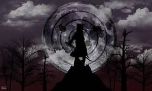 Sasuke Uchiha-behangpapier met volmaan wat die Infinite Tsukuyomi genjutsu projekteer