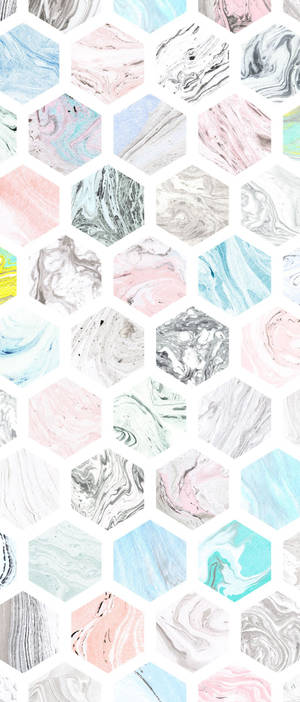 Onderskrif: Elegante Pastel Marmer Seshoekige Patroon op 'n iPad-skerm — Galaxy Z Flip Muurpapier