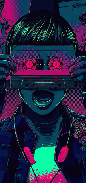 Vaporwave neon digitale kuns-agtergrond — iPhone 13 Pro Max Muurpapier