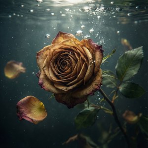 Dooie roos onder water in troebel water, onheilspellend rustig, drywende blomblare. — Pixel Watch 3 Muurpapier