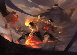 One Piece Bureaublok Luffy Ace Sabo Geveg — Een stuk lessenaar Muurpapier