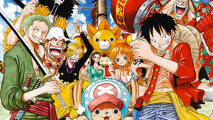 One Piece Luffy En Strooihoed Seerowers agtergrond.