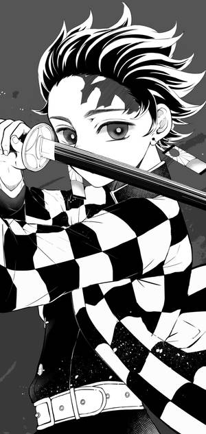 Demon Slayer Swart En Wit — iPhone 17 Pro Max Muurpapier
