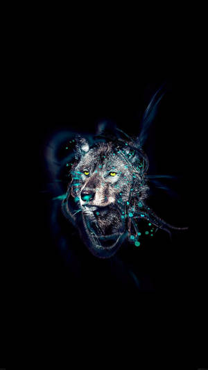 AMOLED-agtergrond van 'n wolf met gloeiende strepe.