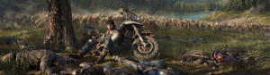 Days Gone Zombie Aanval in Veld agtergrond — 3840x1080 Muurpapier