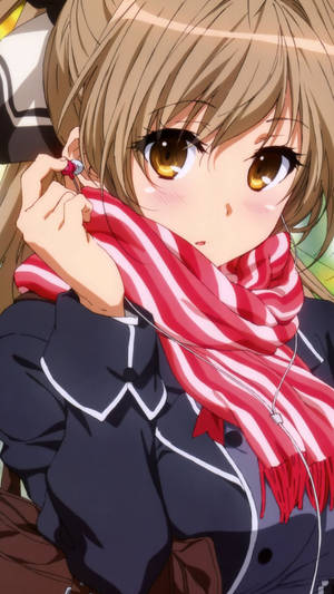 Oulike Anime Karakters Met Rooi Serp — Snoesige anime meisie Muurpapier