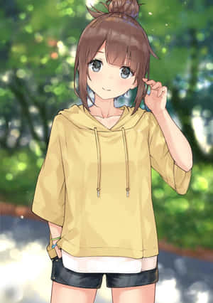 Anime Meisie Kapoentrui prente — Snoesige anime meisie Muurpapier