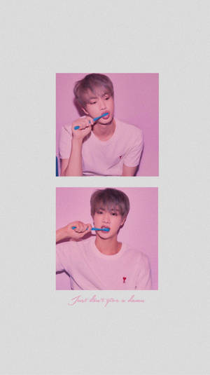 Oulike BTS Jin wat tande borsel — Oulike bts Muurpapier