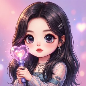'n Kawaii-chibi-illustrasie van 'n Kpop-afrigter met 'n gloeistokkie. — Kpop GIF Muurpapier