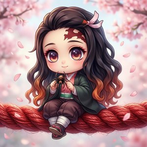 Oulike chibi-weergawe van Rui wat met 'n spinnekop speel — Rui Demon Slayer Muurpapier