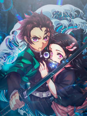 Oulike Demon Slayer Hoofkarakters Tanjiro en Nezuko Kamado — Demon slayer tanjiro Muurpapier