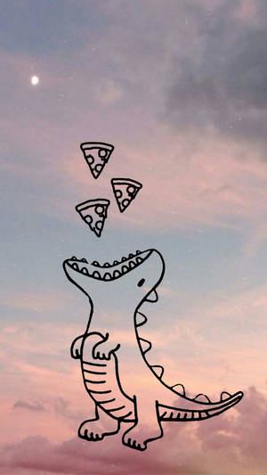 Oulike Dinosourus wat Pizza Eet in die Lug — Oulike dinosourus Muurpapier