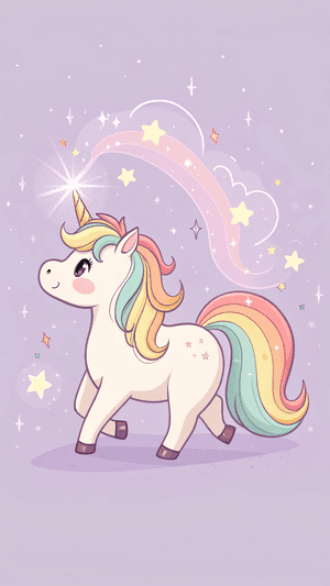 Eenhoorn,Reënboog,Fantasie,Magies,Oulik,Tekeningprent,Sters,Glitter,Kawaii,Mities