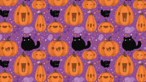 Oulike Estetiese Halloween Katte en Pampoene — Oulike estetiese halloween Muurpapier