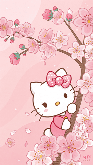 Hello Kitty, Kersiebloeisels, Oulik, Pienk, Kawaii, Blomme, Spotprent, Sanrio
