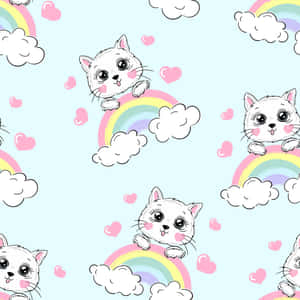 Oulike Katjies Bo-op Reënboog — Pastel reënboog Muurpapier