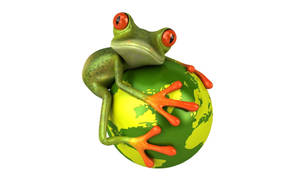 Oulike Kawaii Padda wat 'n Groen Planeet Omhels agtergrond