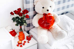 Oulike Liefdesbeer met Rose — Oulike liefde Muurpapier