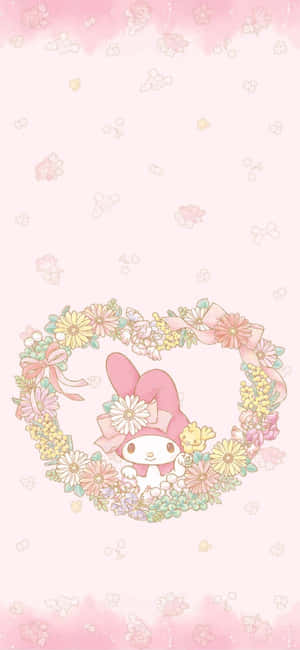 Oulike My Melody In Blommige Hartraam — Blomme iPhone Muurpapier