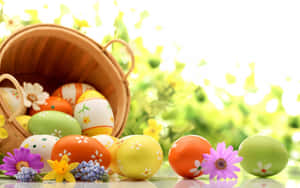 Oulike Paashaas Omring deur Kleurvolle Eiers op 'n Lewendige Lente-agtergrond — Oulike paasfees Muurpapier