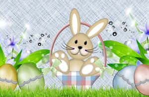 Oulike Paashaasies met Kleurvolle Eiers in 'n Bloeiende Tuin — Oulike paasfees Muurpapier
