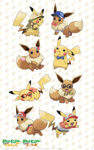 Oulike Pikachu en Eevee — Lenovo Idea Tab Plus Muurpapier