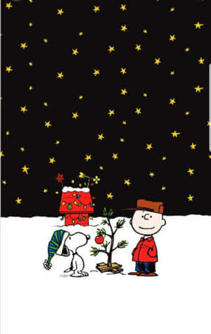 Oulike Snoopy Kersfees Donker Aand met Sterre — Moto Pad 60 Lite Muurpapier