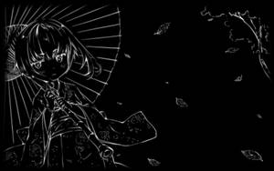 Oulike Swart en Wit Estetiese Anime Meisie Sambreel — Snoesige anime meisie Muurpapier