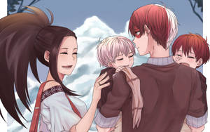 Oulike Todoroki Met Momo En Kinders agtergrond — Snoesige todoroki Muurpapier