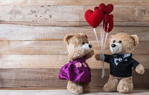 Oulike Valentynsdag Teddybere Met Rooi Hartballonne — Ou liefdesdag Muurpapier