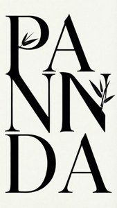 Minimalistiese tipografiese muurpapier met 'PANDA' teks en bamboesblaar. — iPhone Se Muurpapier