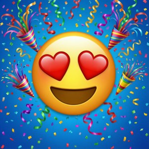 Hart-oog emoji met konfetti vir 'n viering agtergrond. — Huawei nova Flip Muurpapier
